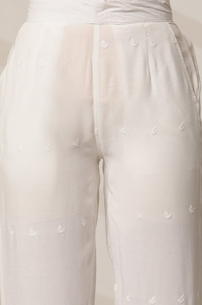 White Rayon Schiffli Narrow Palazzo