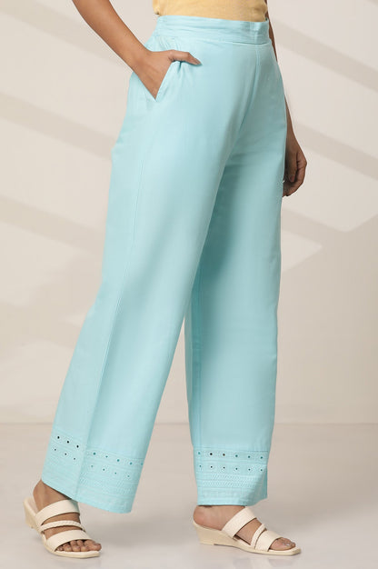 Blue Schiffli Palazzo Pants