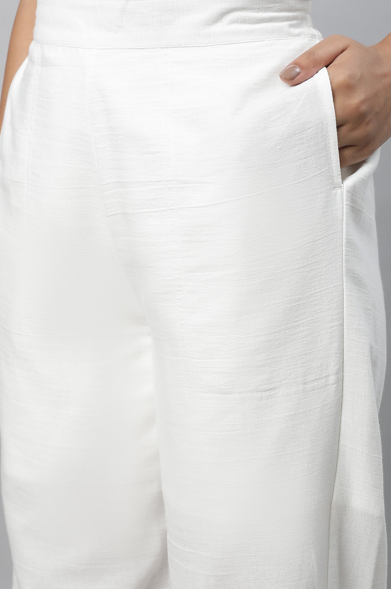 White Rayon Flax Schiffli Palazzo Pants