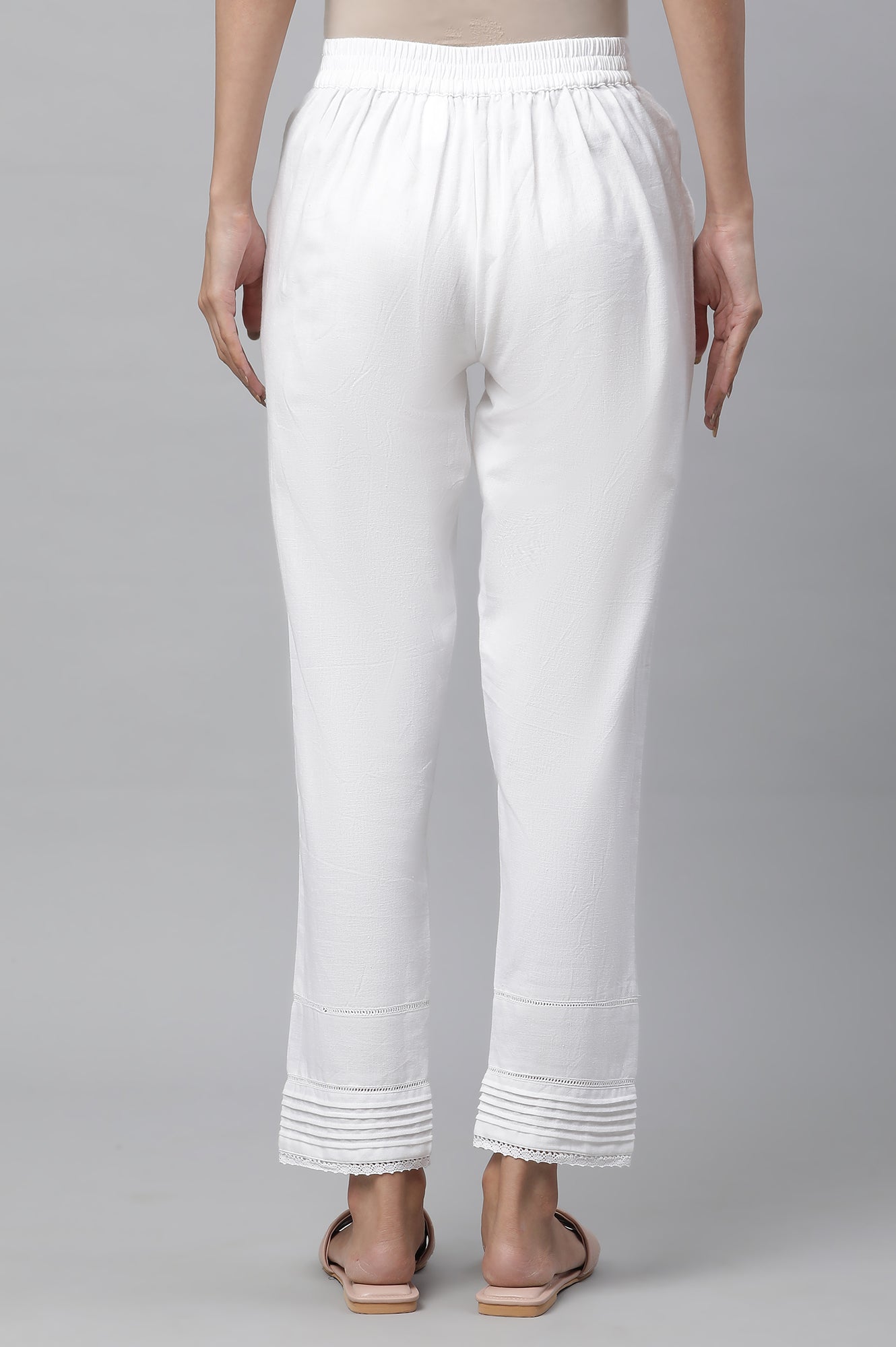 White Lace Inserted Pintuck Trousers