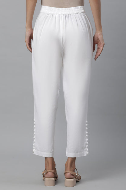 White Narrow Trousers with Buttons on Hemline