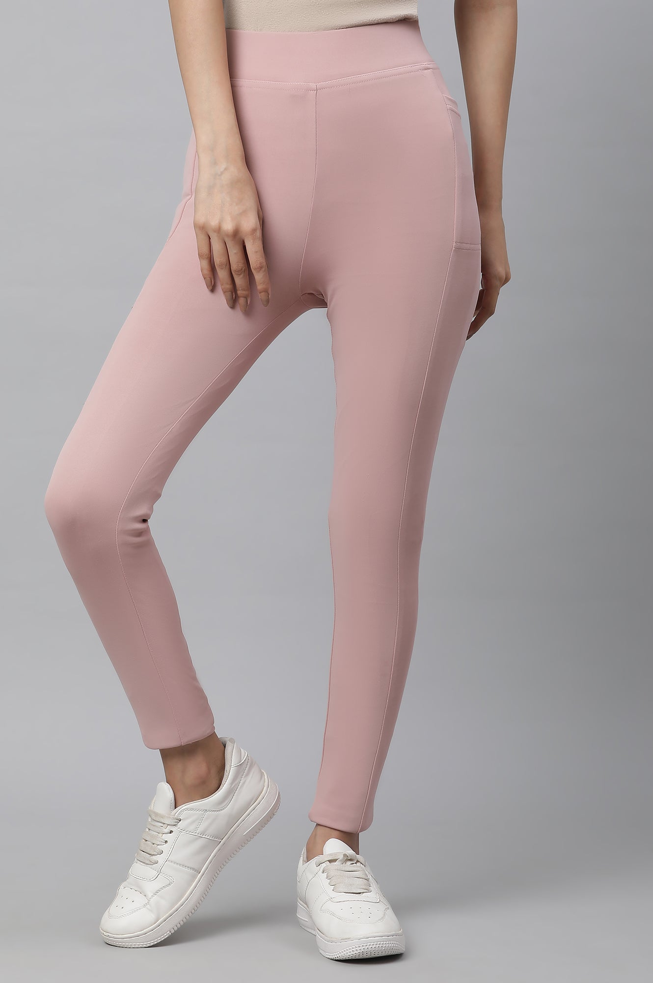 Pink Solid Travel Tights