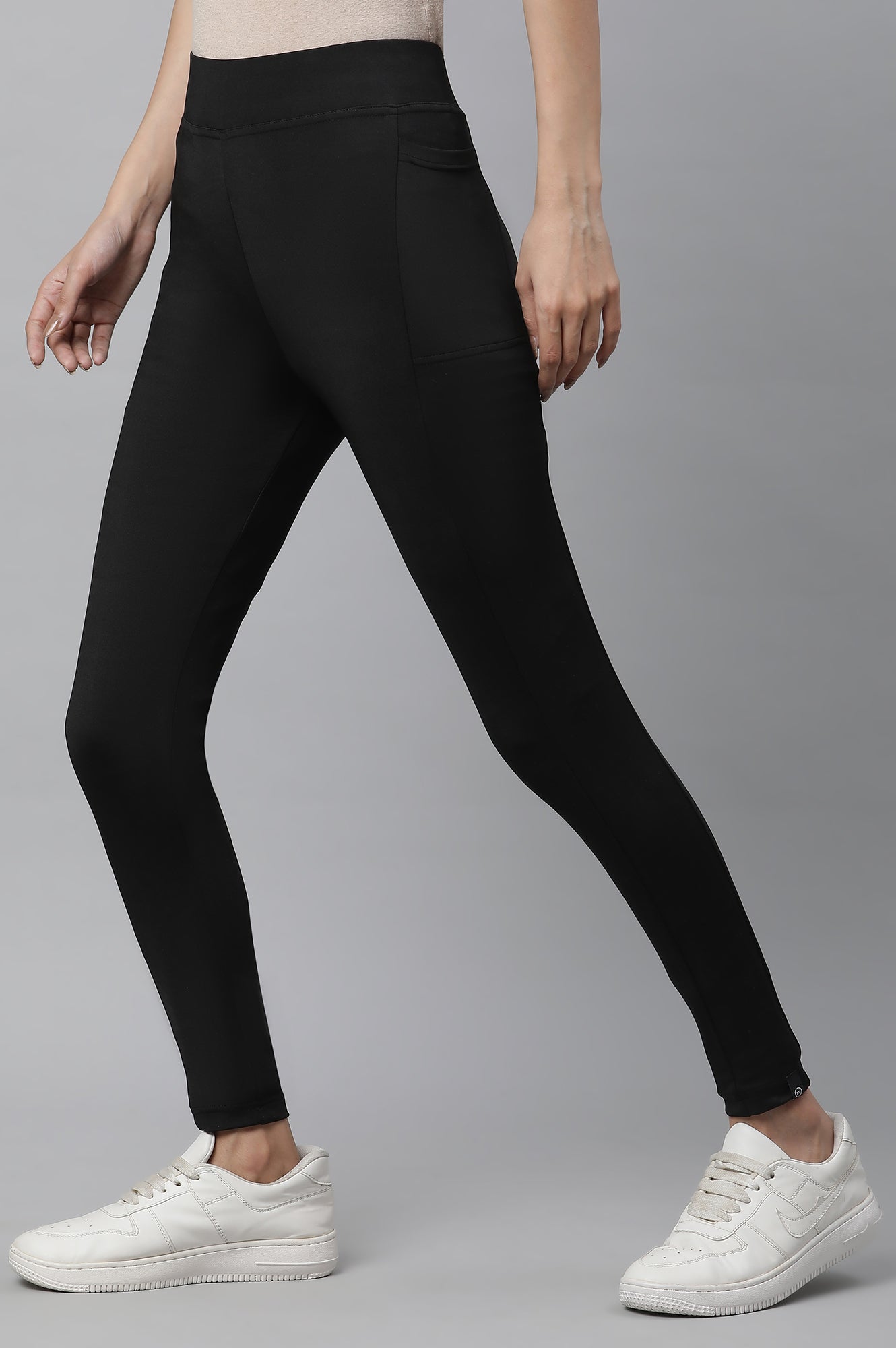 Black Solid Travel Tights