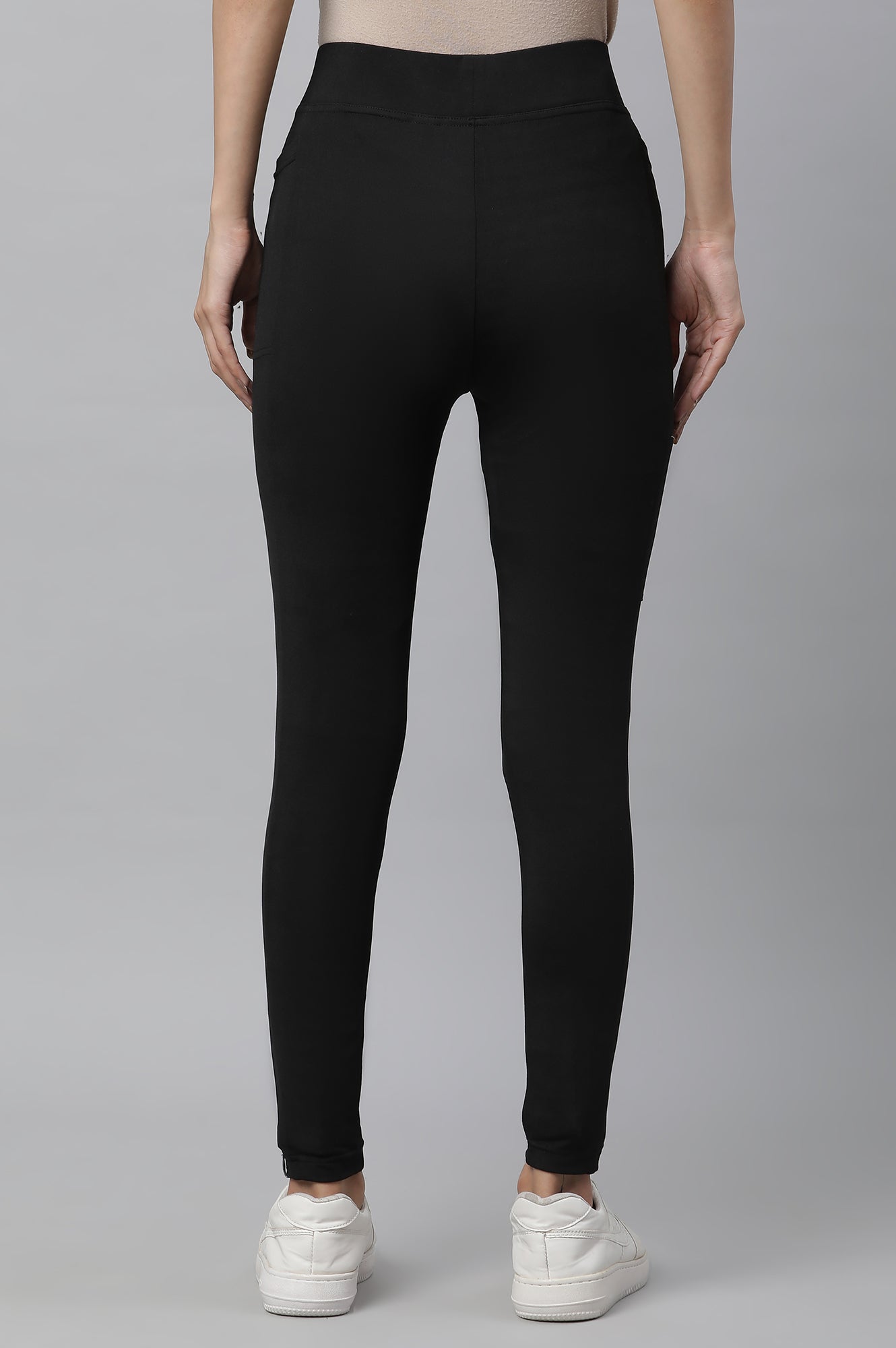 Black Solid Travel Tights