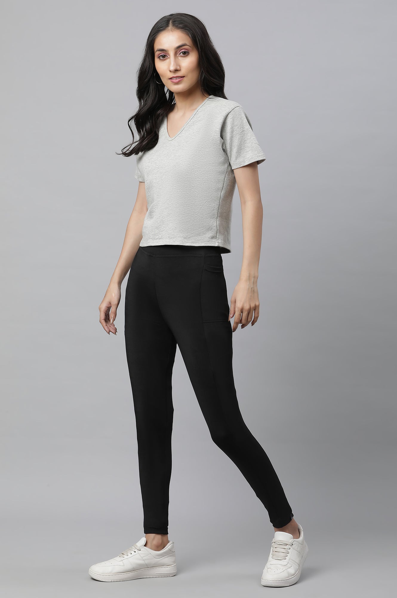 Black Solid Travel Tights