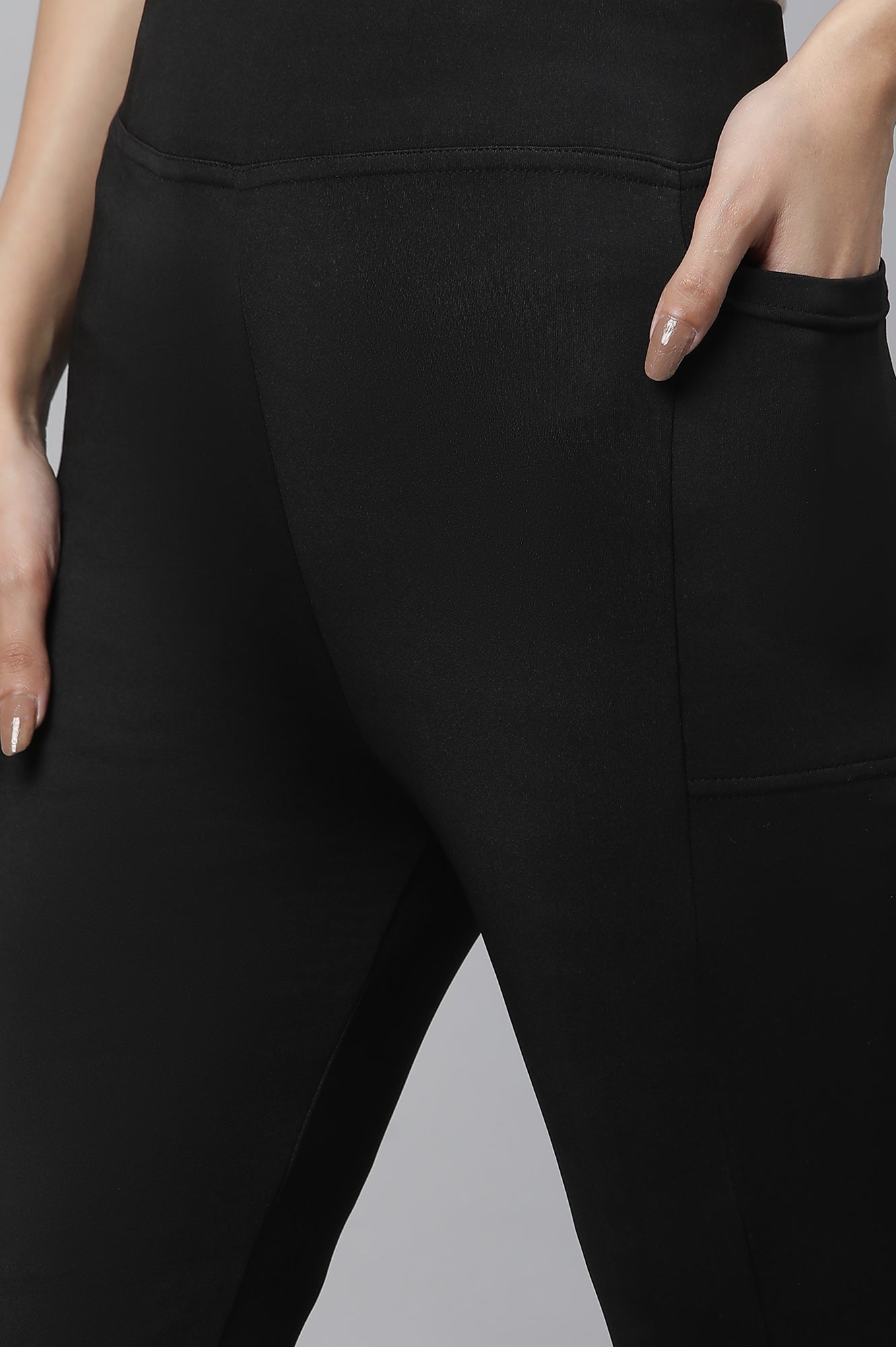 Black Solid Travel Tights