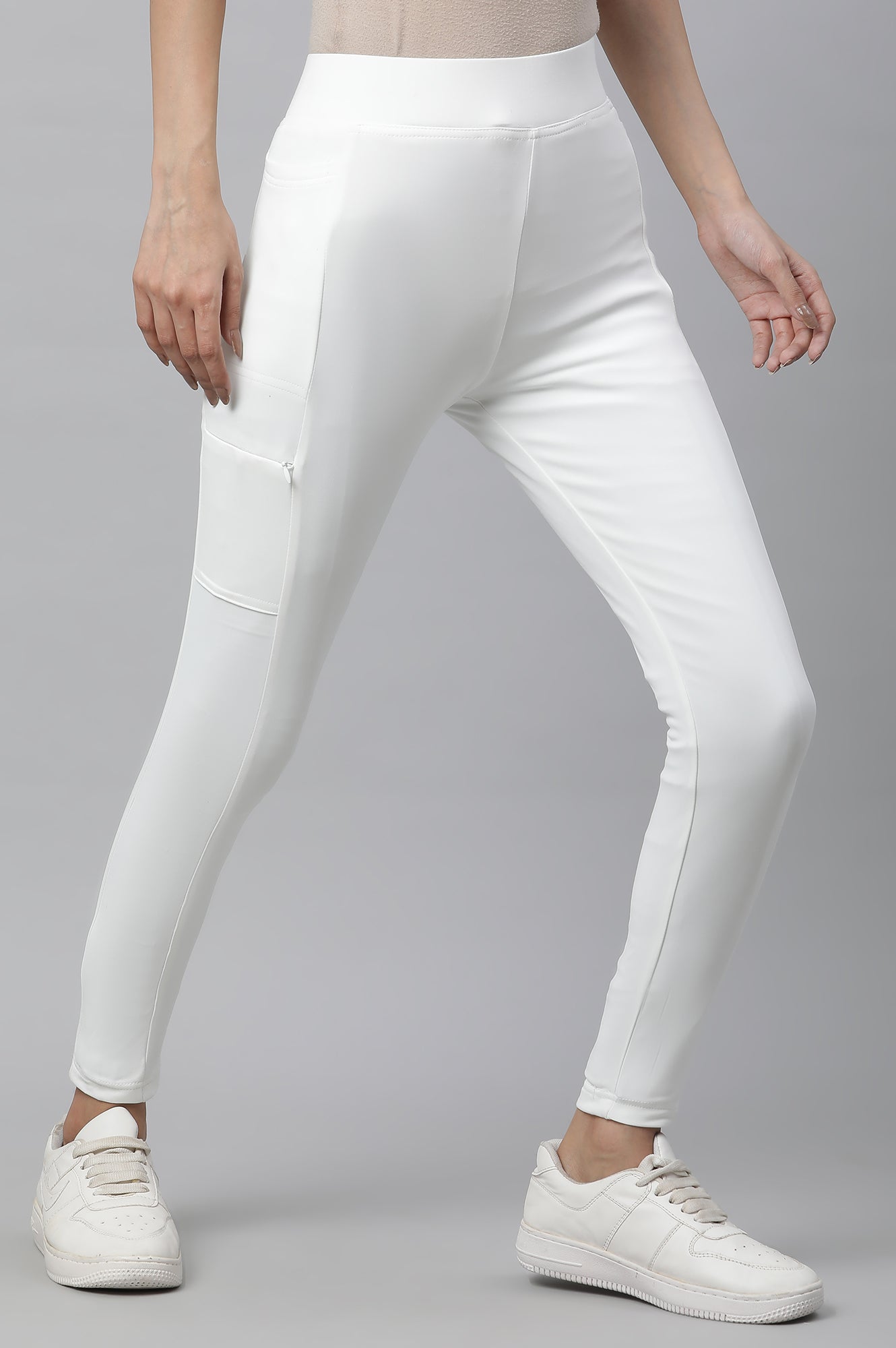 White Solid Travel Tights