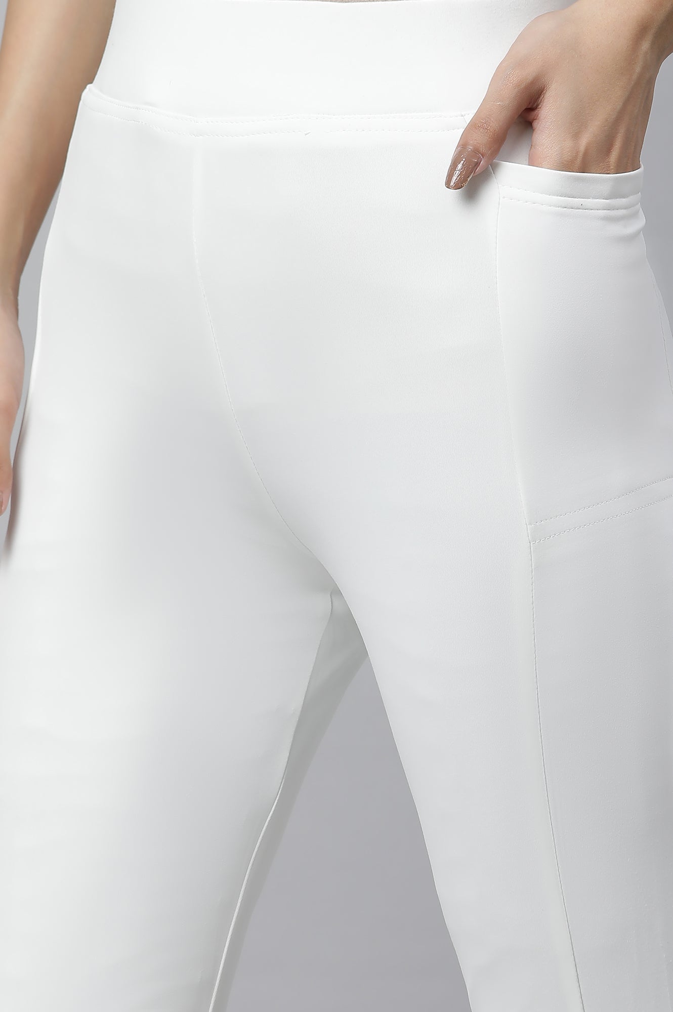 White Solid Travel Tights