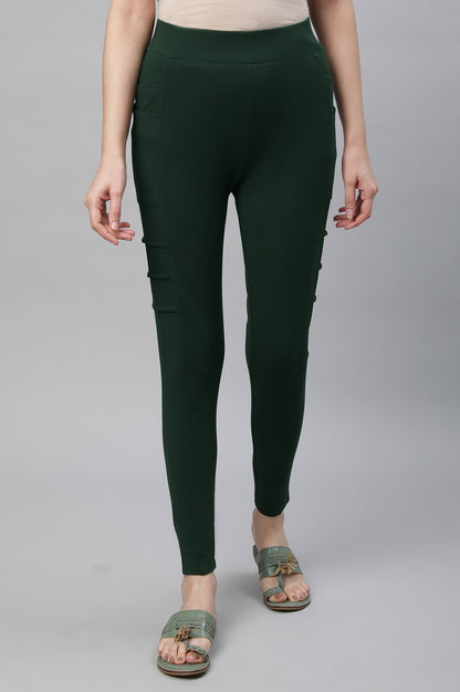 Bottle Green Solid Yoga Tights