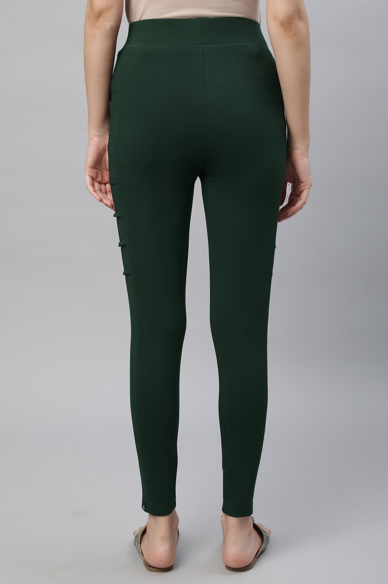 Bottle Green Solid Yoga Tights