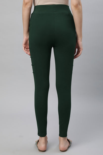 Bottle Green Solid Yoga Tights