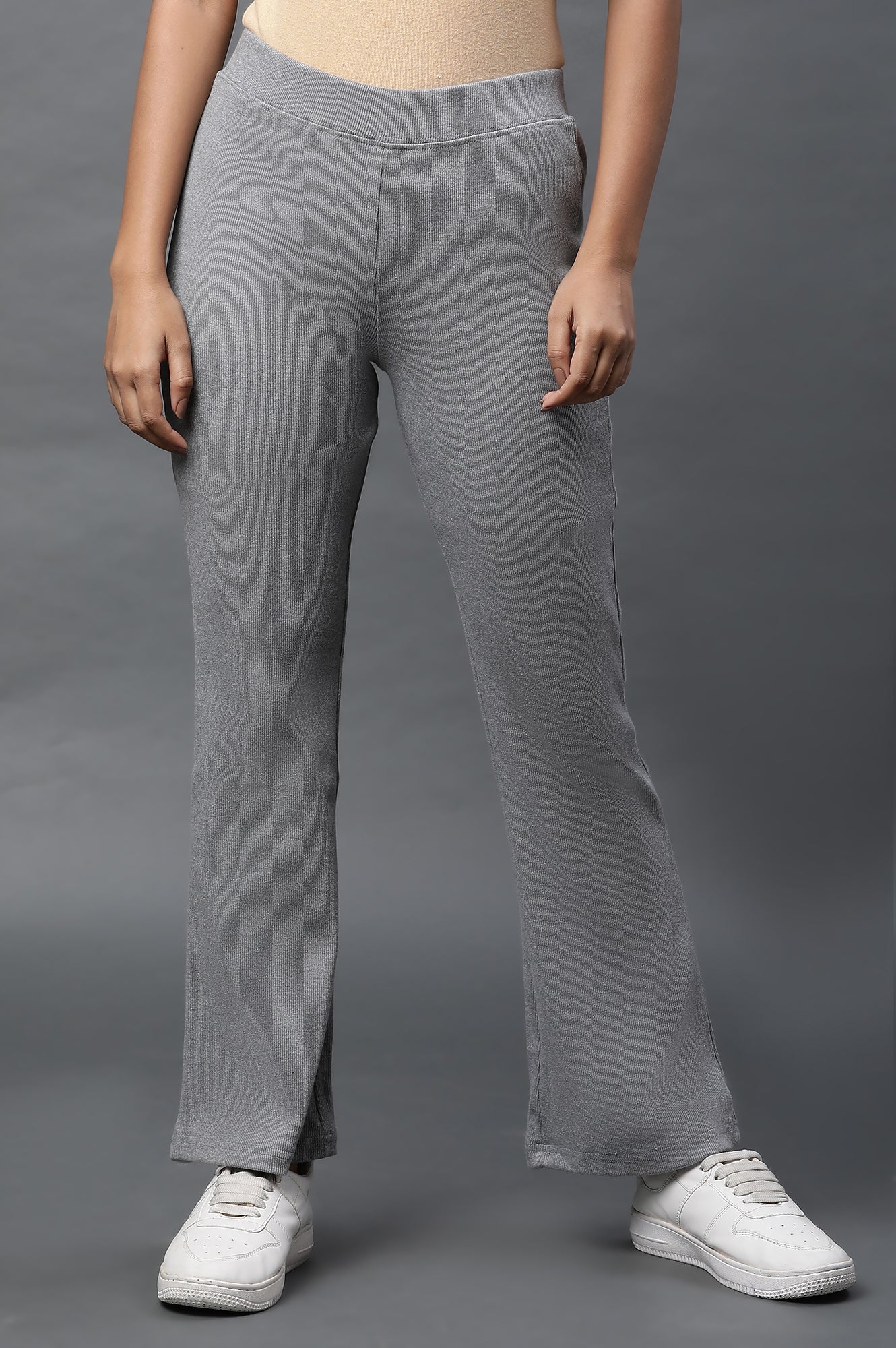 Grey Boot-Cut Flared Pants