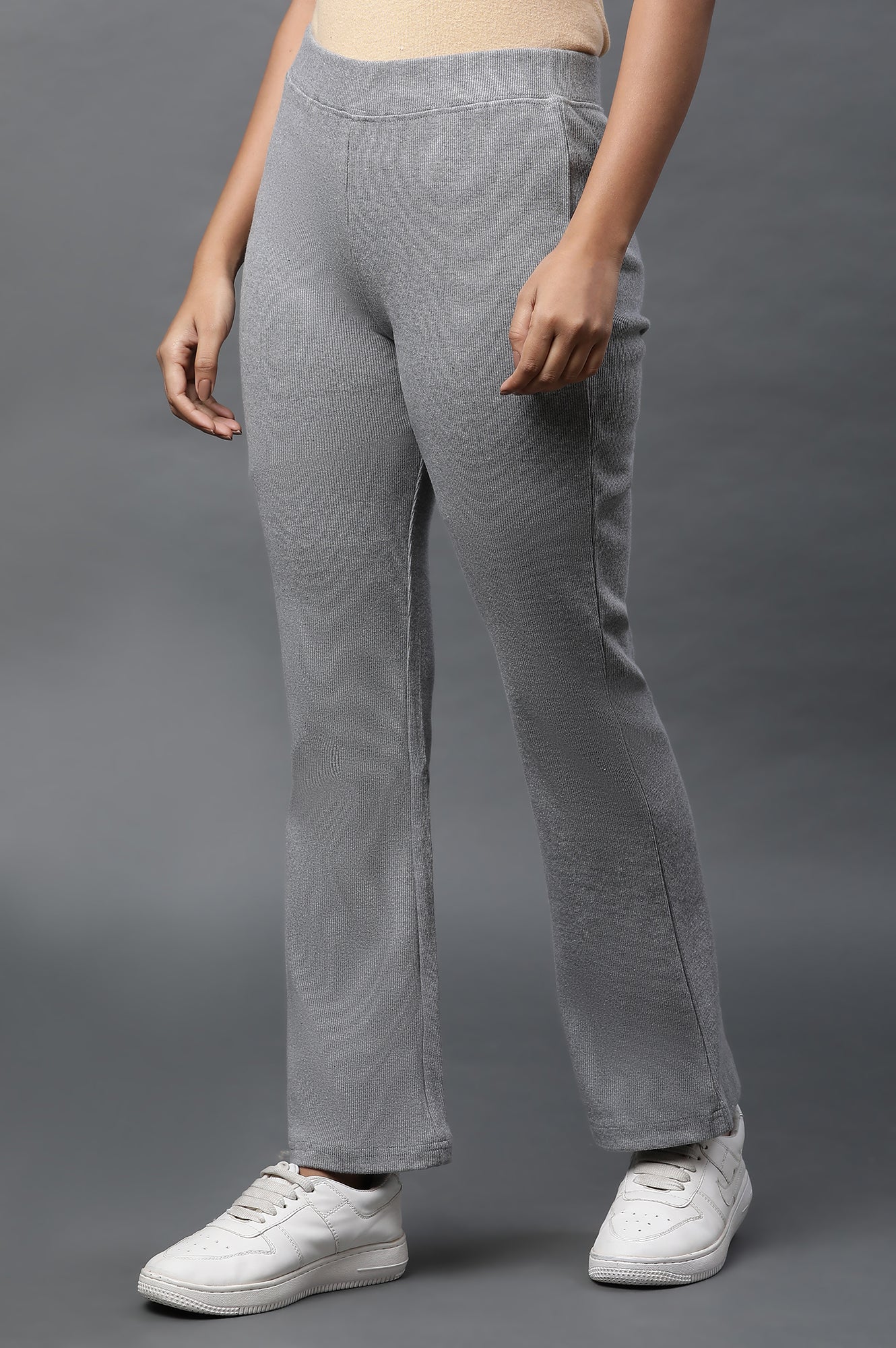 Grey Boot-Cut Flared Pants