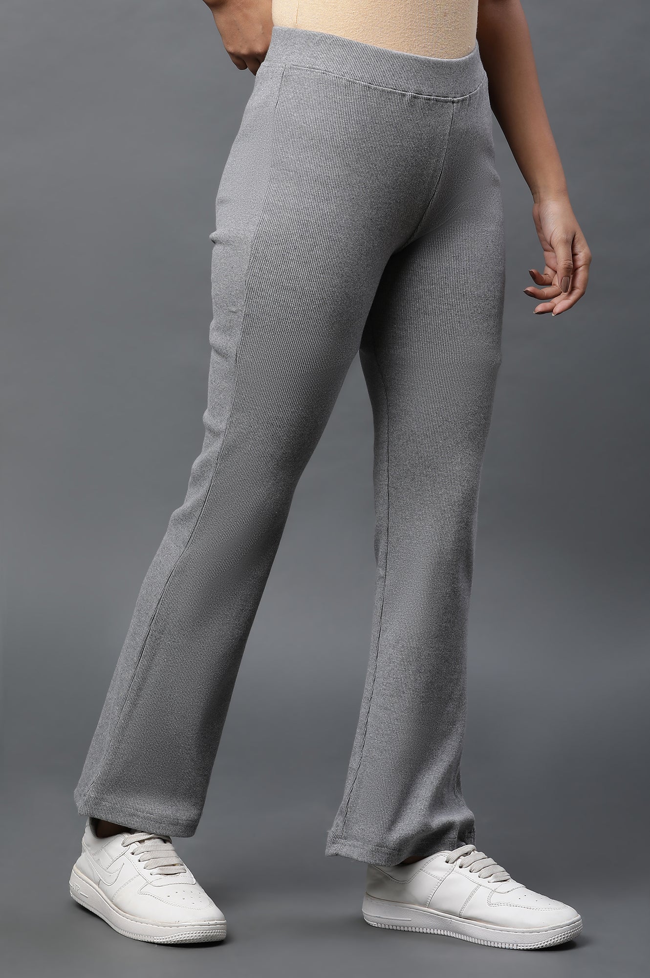 Grey Boot-Cut Flared Pants