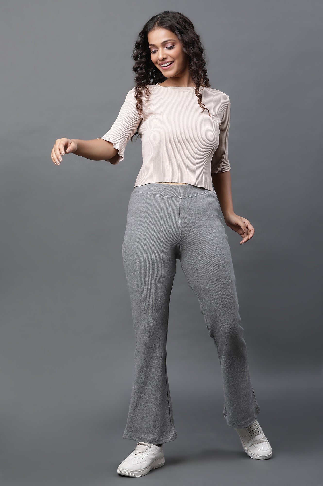 Grey Boot-Cut Flared Pants