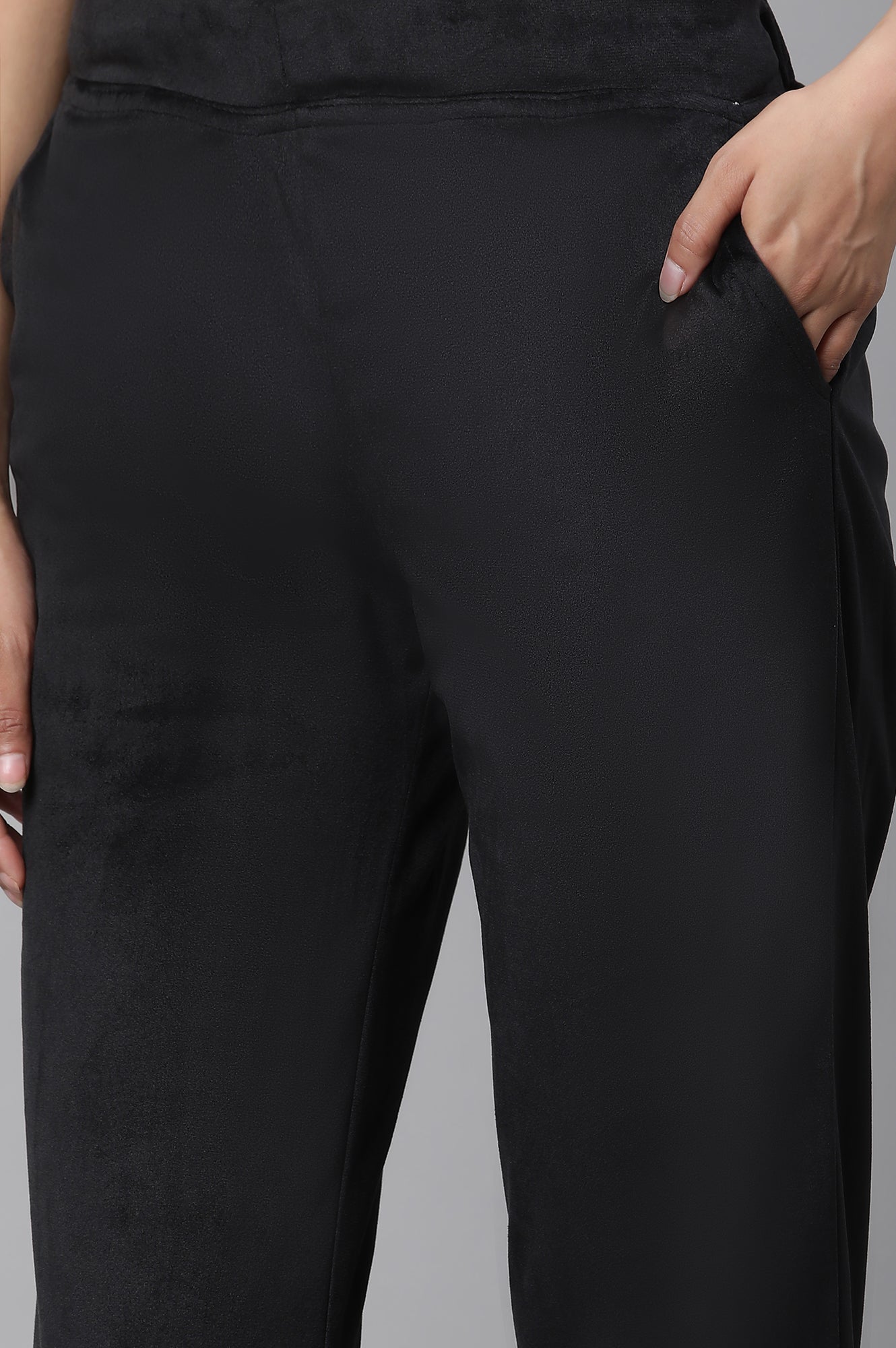 Black Velvet Straight Pants