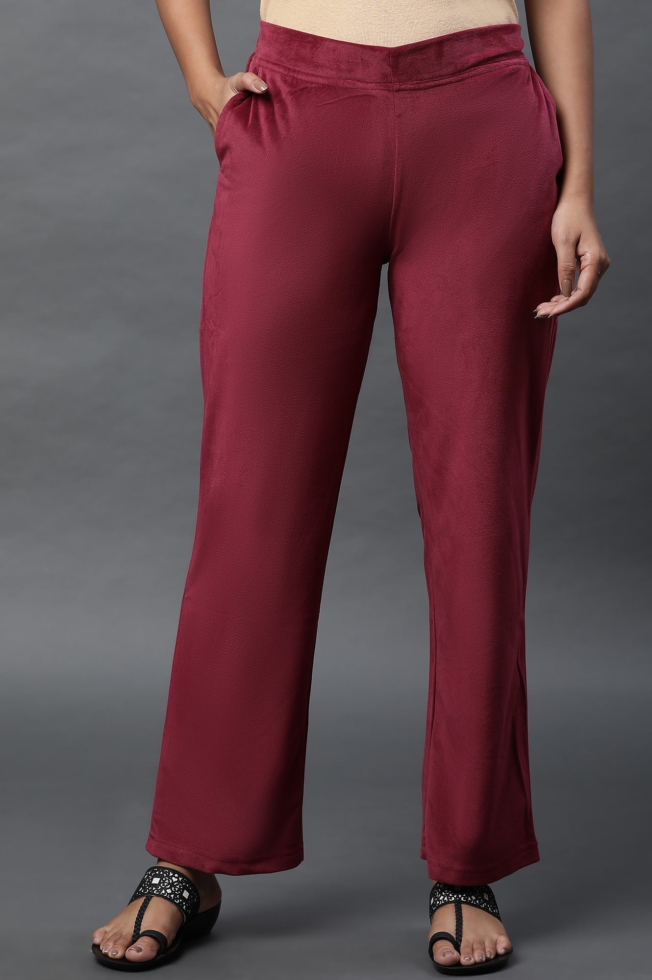 Maroon Velvet Straight Pants