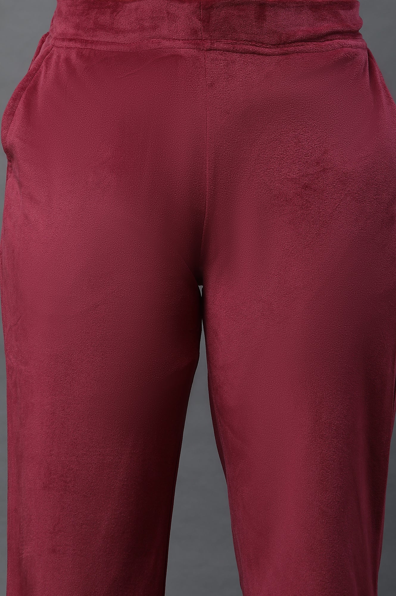 Maroon Velvet Straight Pants