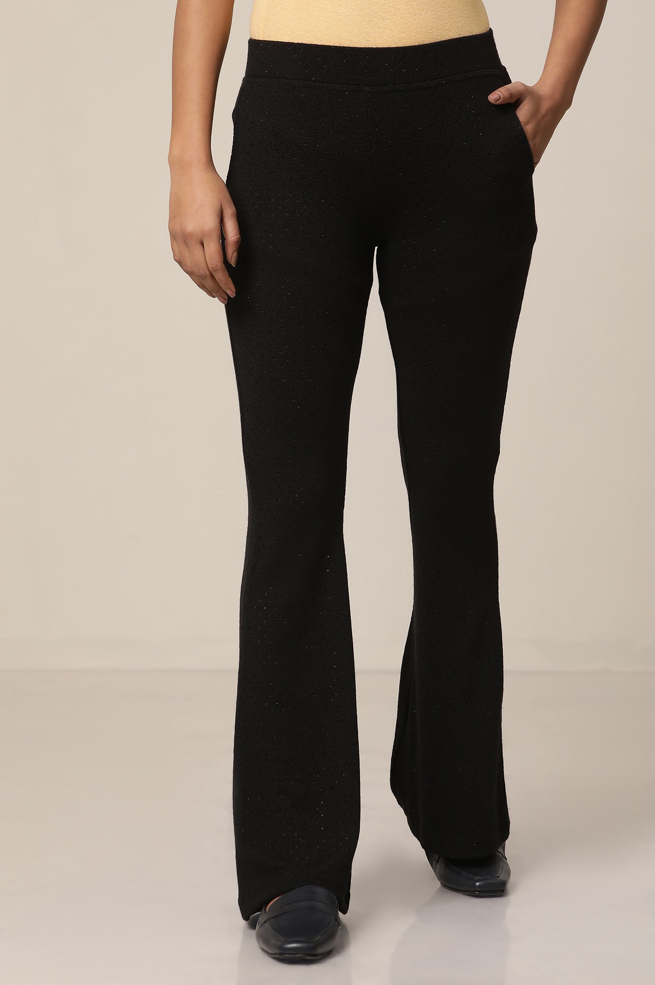 Black Solid Flared Pants With Elasticated Waist – wforwoman