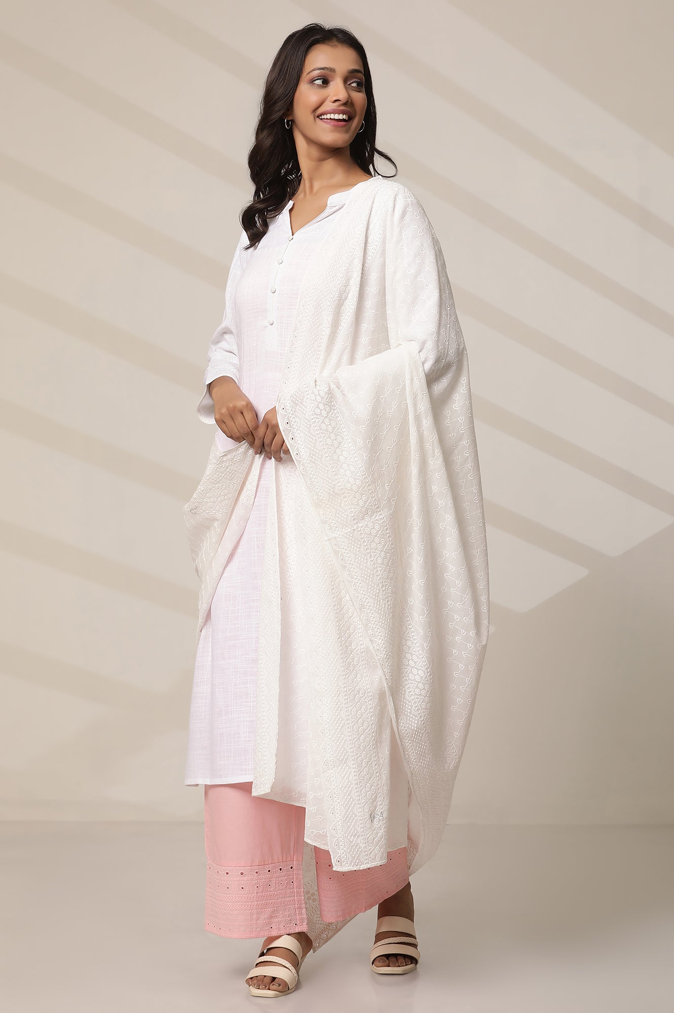 White Cotton Schiffli Embroidered Dupatta