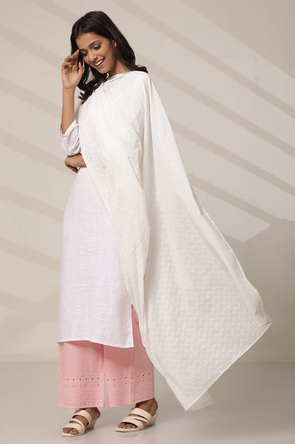 White Cotton Schiffli Embroidered Dupatta