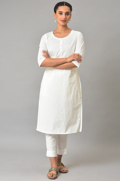White Printed Cotton kurta