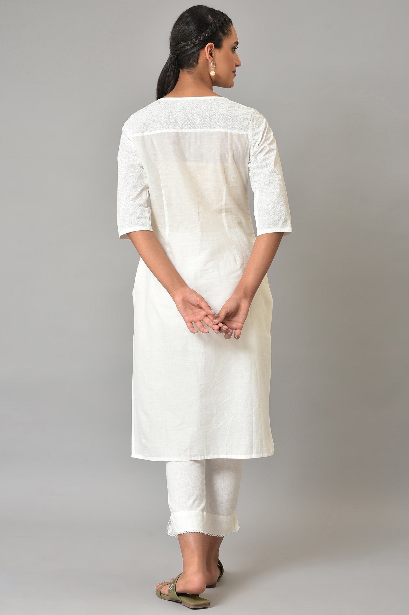 White Printed Cotton kurta