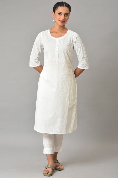 White Printed Cotton kurta