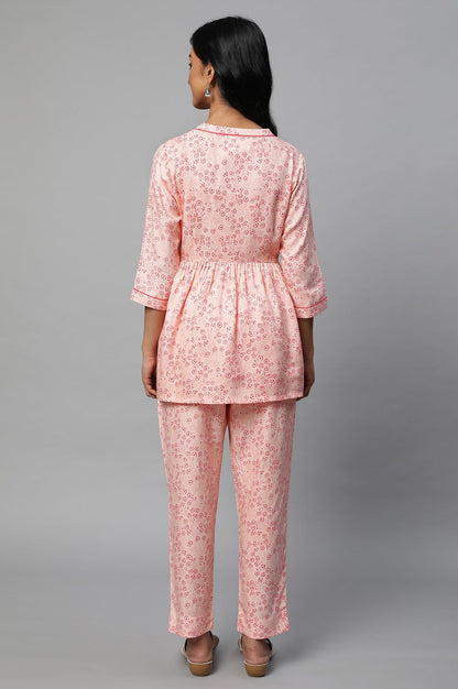 Pink Floral Printed A-Line Kurta With Embroidered Neck