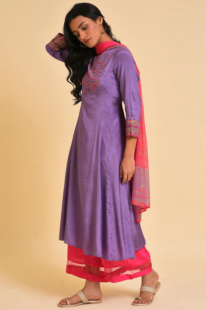 Purple Embroidered kurta, Pants And Dupatta Set