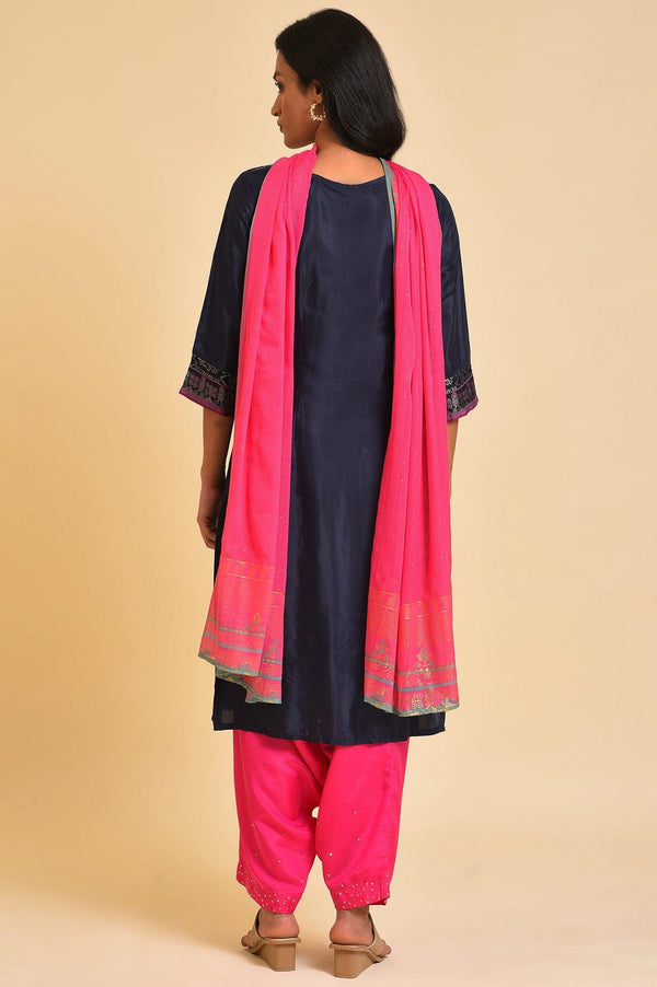 Navy Blue Festive kurta, Embroidered Salwar & Dupatta