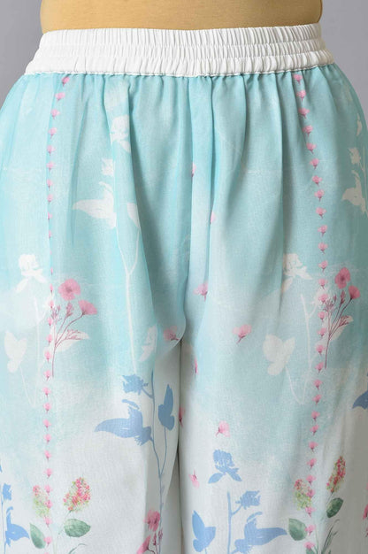 Ecru &amp; Blue Floral Georgette kurta With Parallel Pants And Dupatta - wforwoman