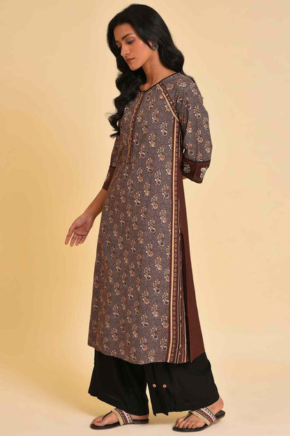 Brown Print Mix Plus Size Straight kurta - wforwoman