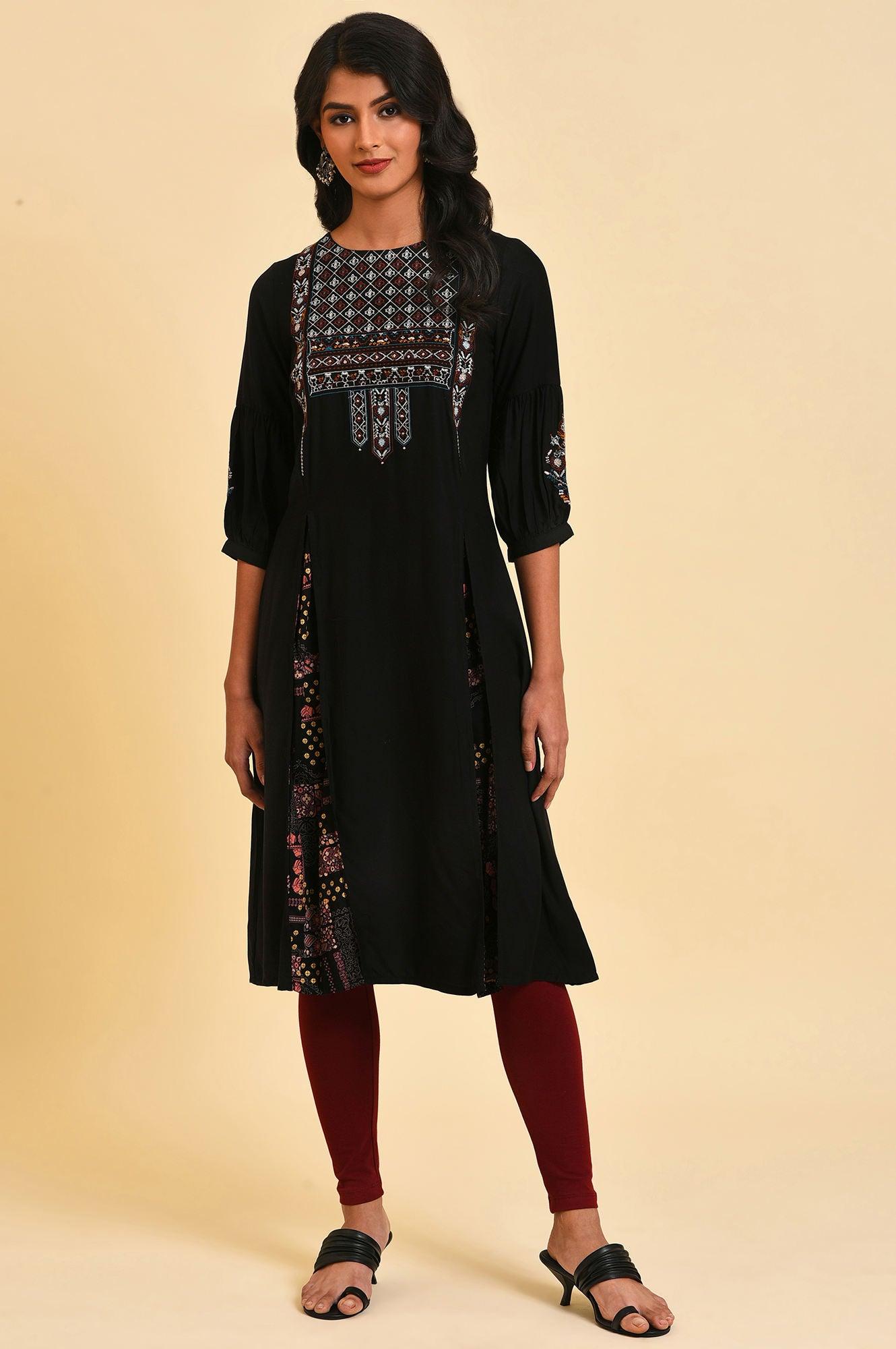 Black Godget Plus Size Tunic with Multi-coloured Embroidery - wforwoman