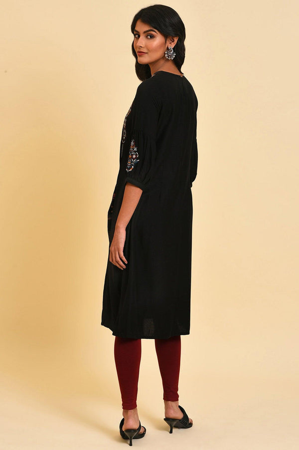 Black Godget Tunic With Multi-Coloured Embroidery