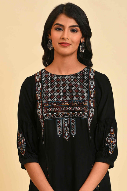 Black Godget Tunic With Multi-Coloured Embroidery - wforwoman