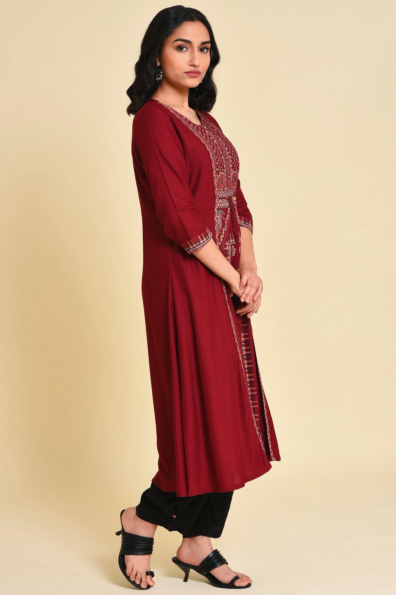 Red Mock Layer Printed kurta