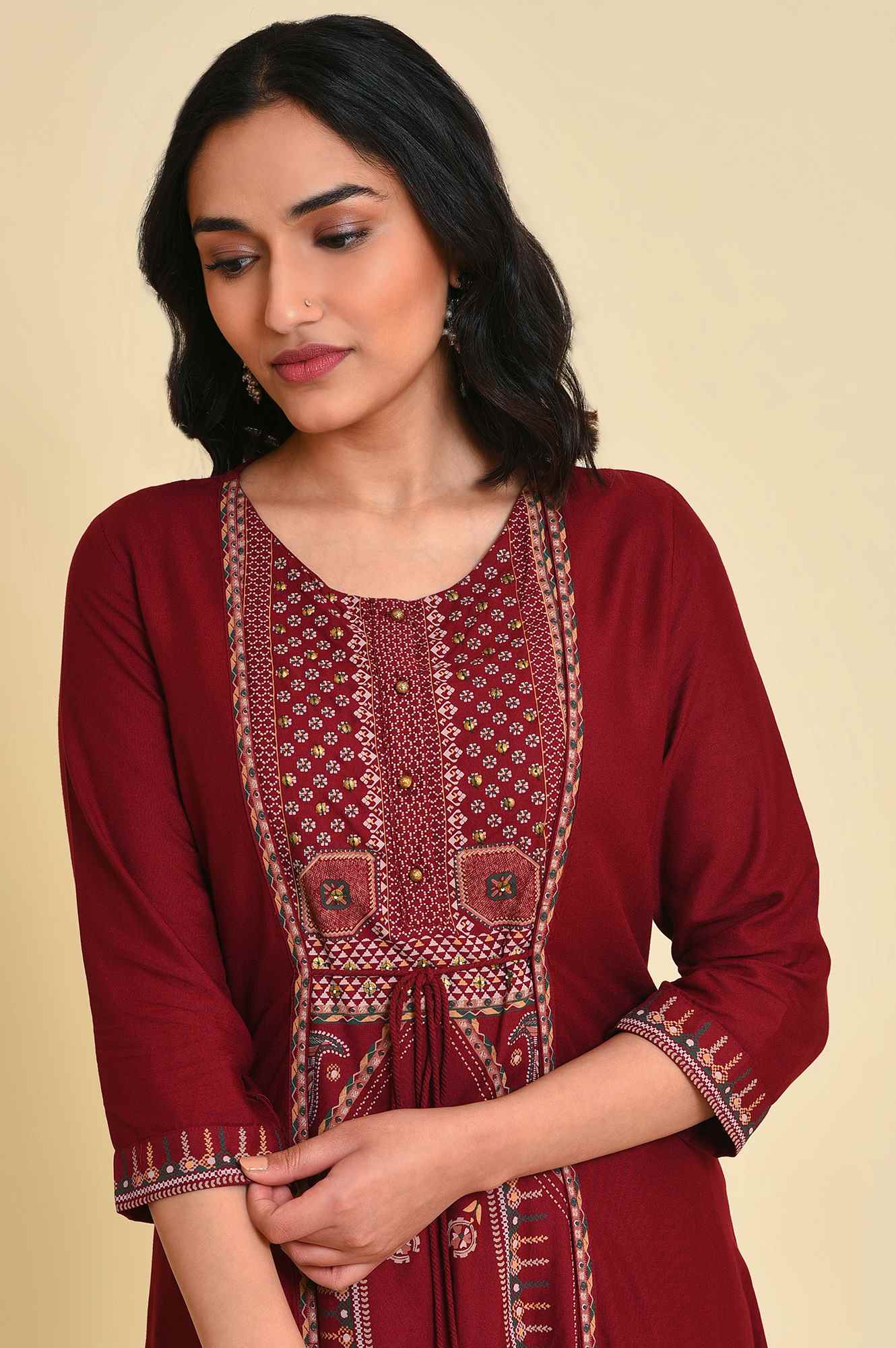 Red Mock Layer Printed kurta