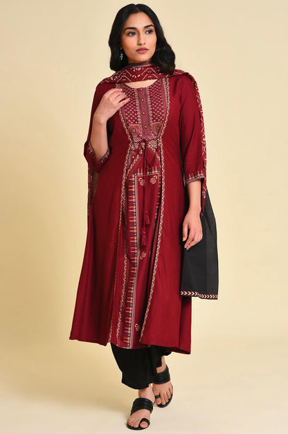 Red Mock Layer Printed kurta