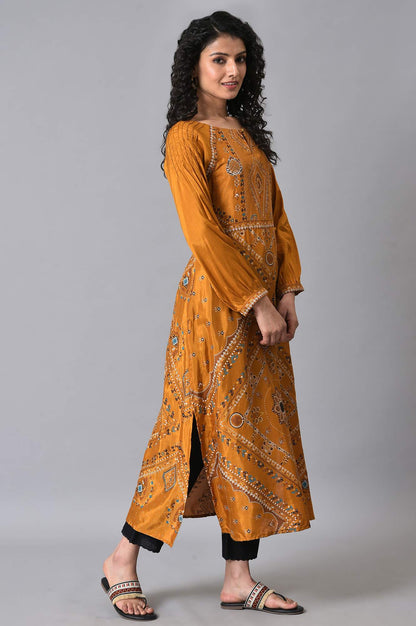 Dark Yellow Printed kurta