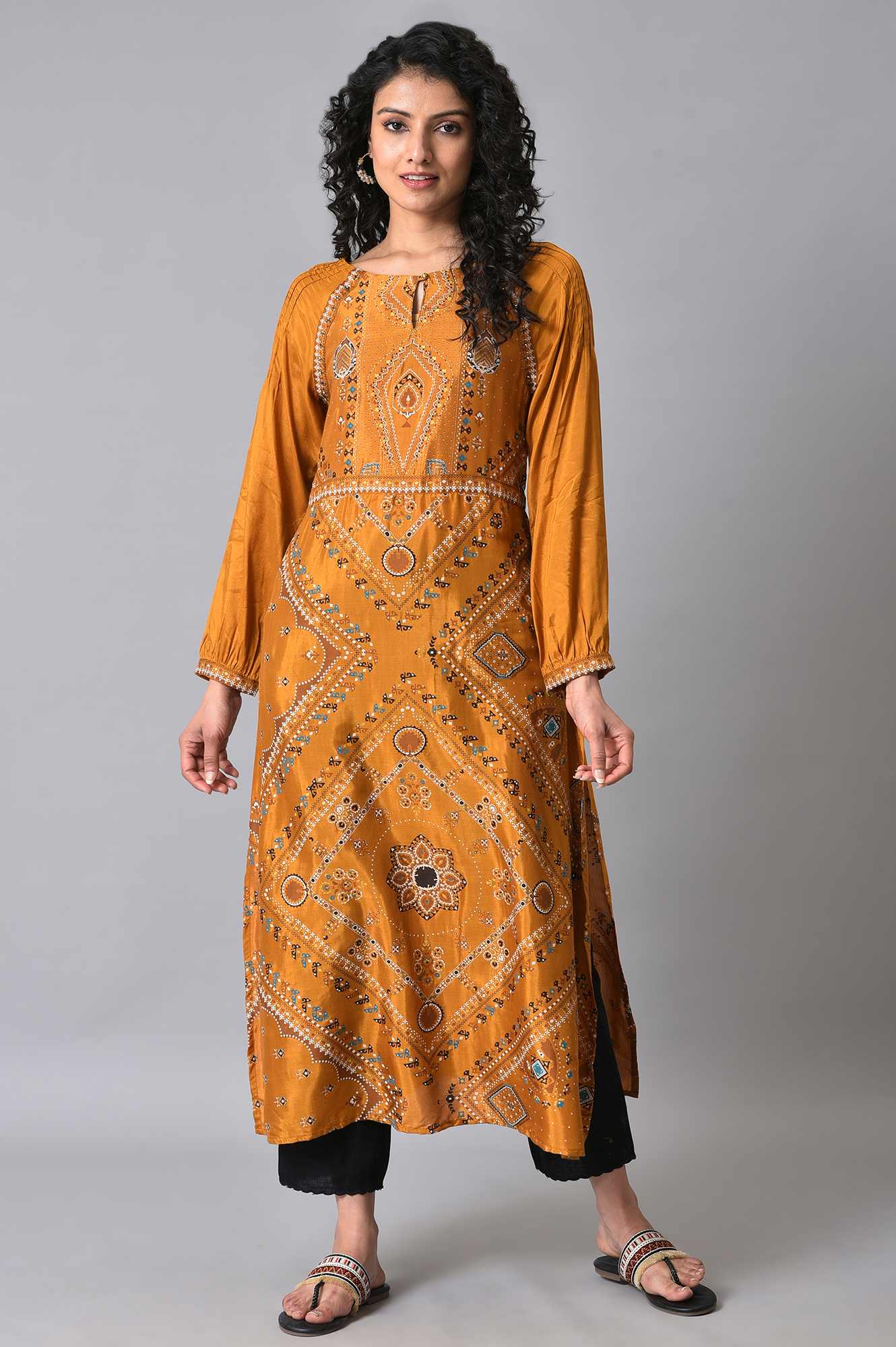 Dark Yellow Printed kurta