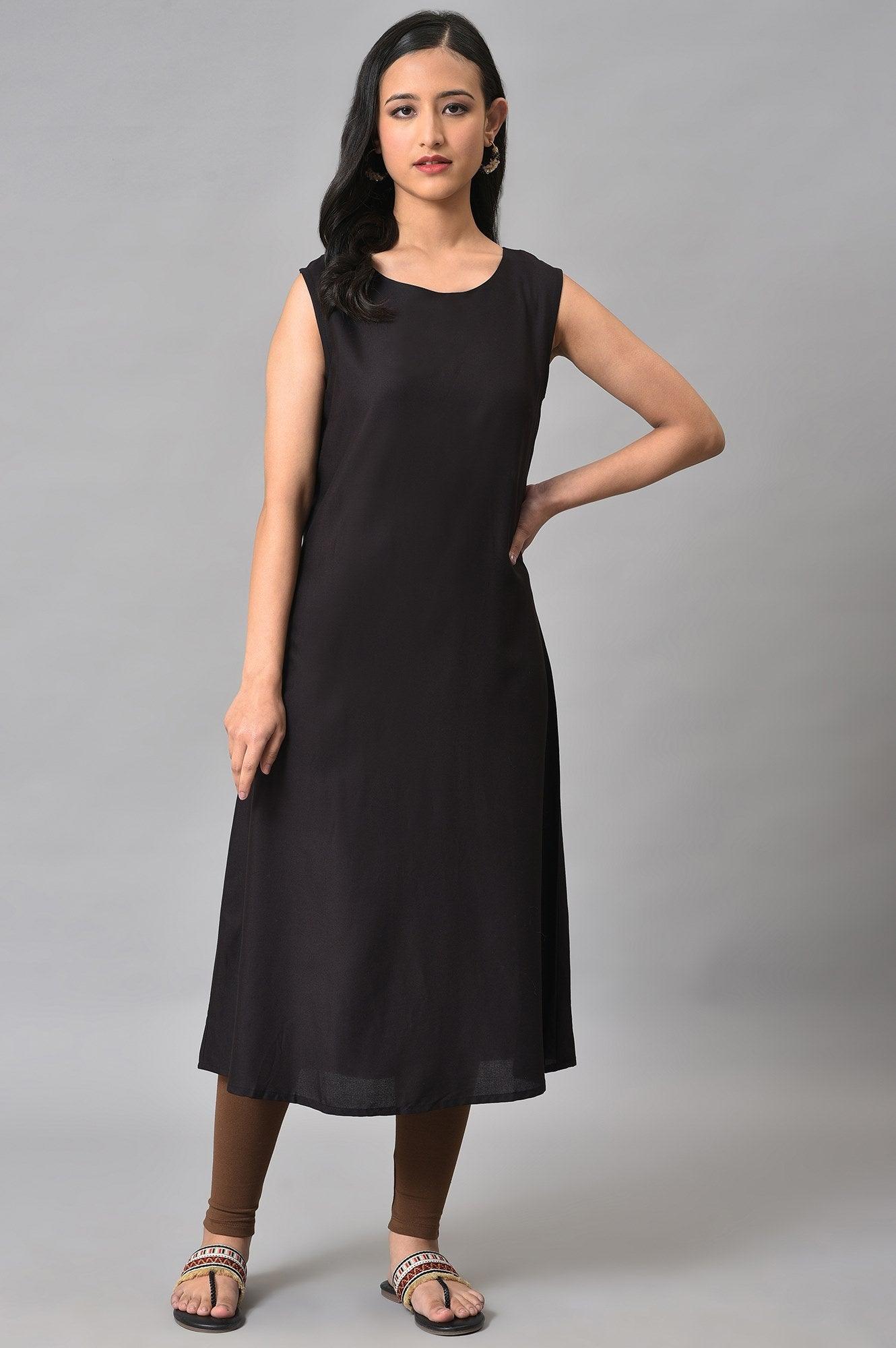 Black Kota Jacket With Solid Sleeveless kurta - wforwoman