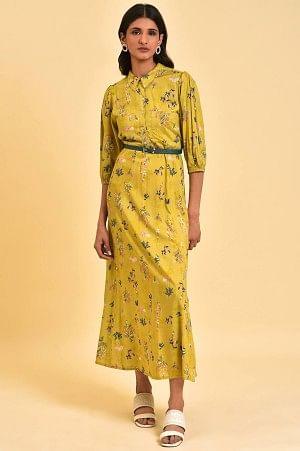 Yellow Floral Printed Long Summer Dress - wforwoman