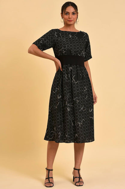 Black Geometric Print Western Dress - wforwoman