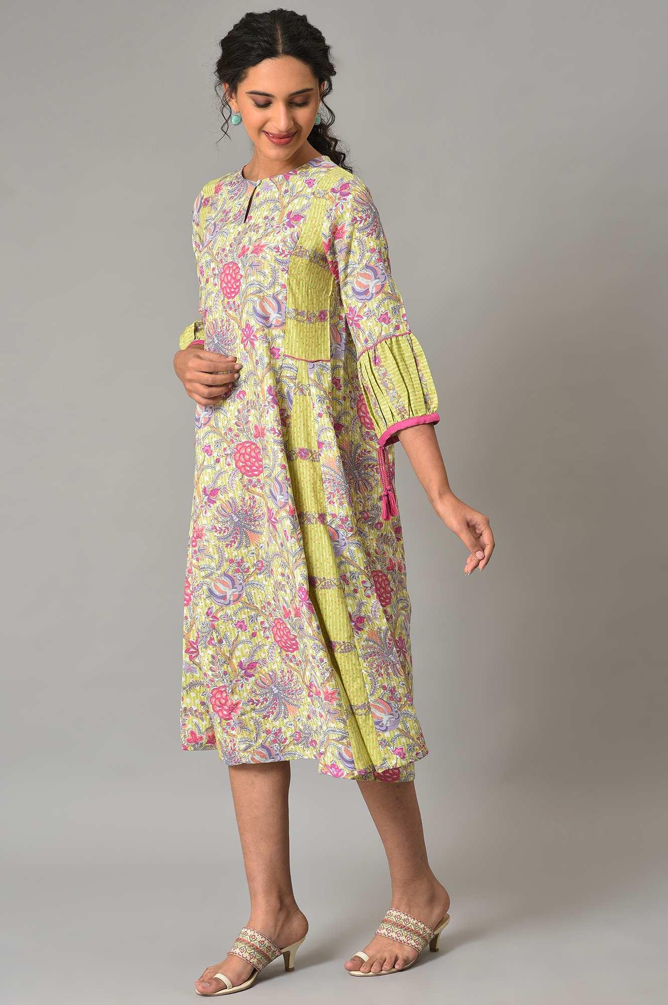 Green Printed Godget Plu Size Summer Dress - wforwoman