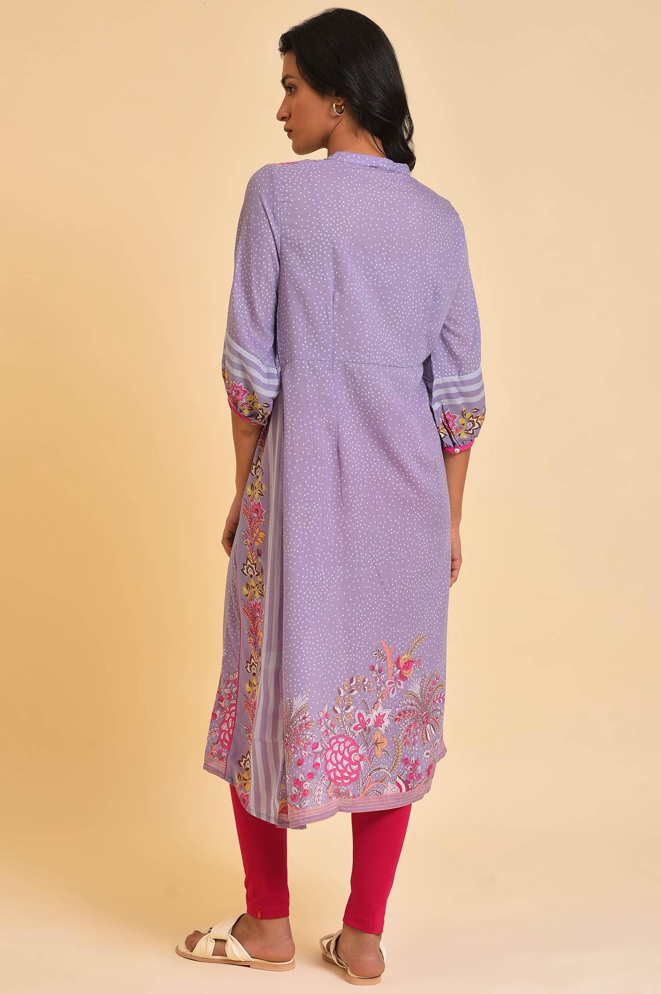 Light Purple Placement Print Plus Size Tunic - wforwoman