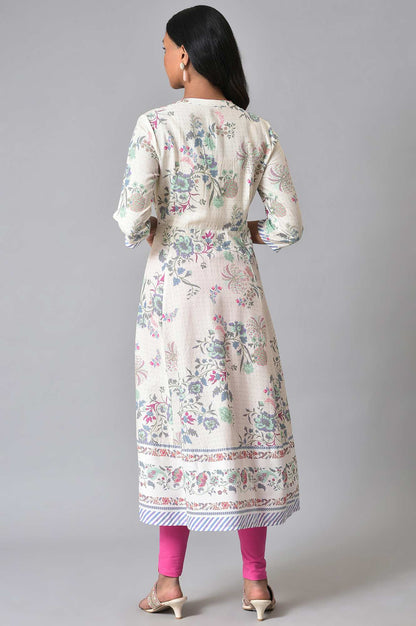 Ecru Floral Printed Flared kurta