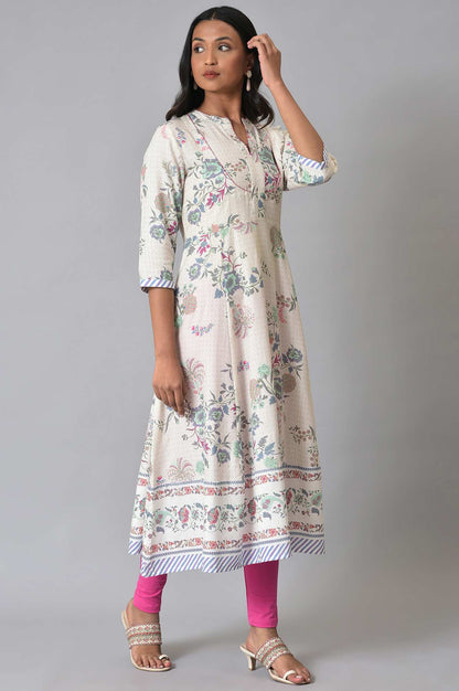 Ecru Floral Printed Flared kurta