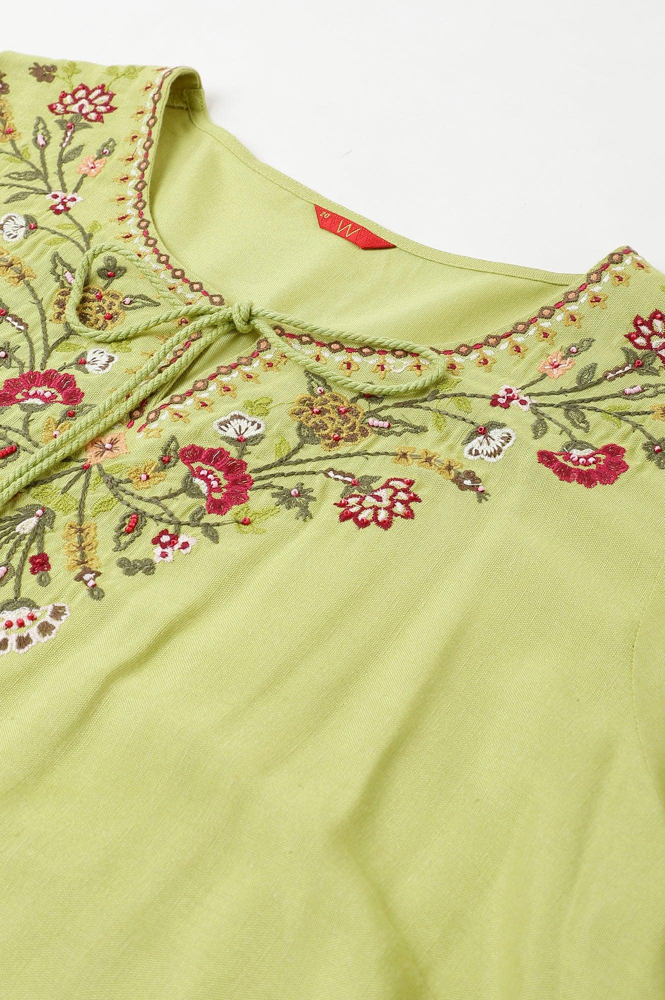 Green Fusion Plus Size Embroidered kurta - wforwoman