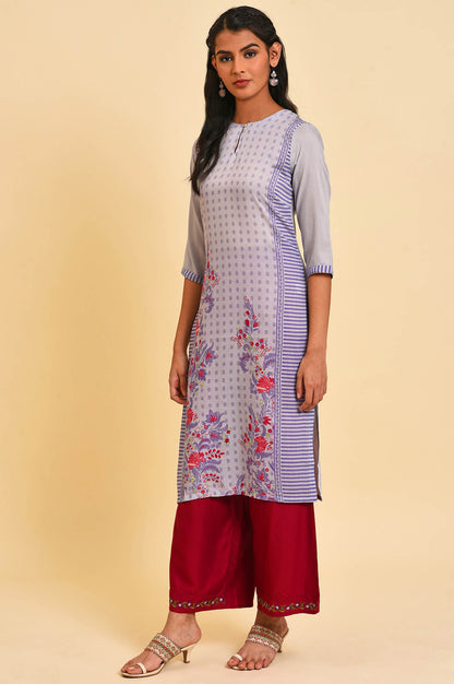 Purple Print Mix Straight Summer Kurta - wforwoman